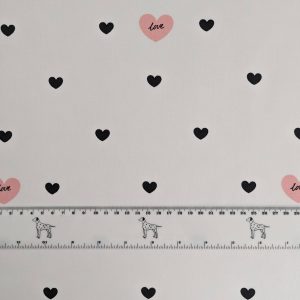 White with black hearts - 100% cotton